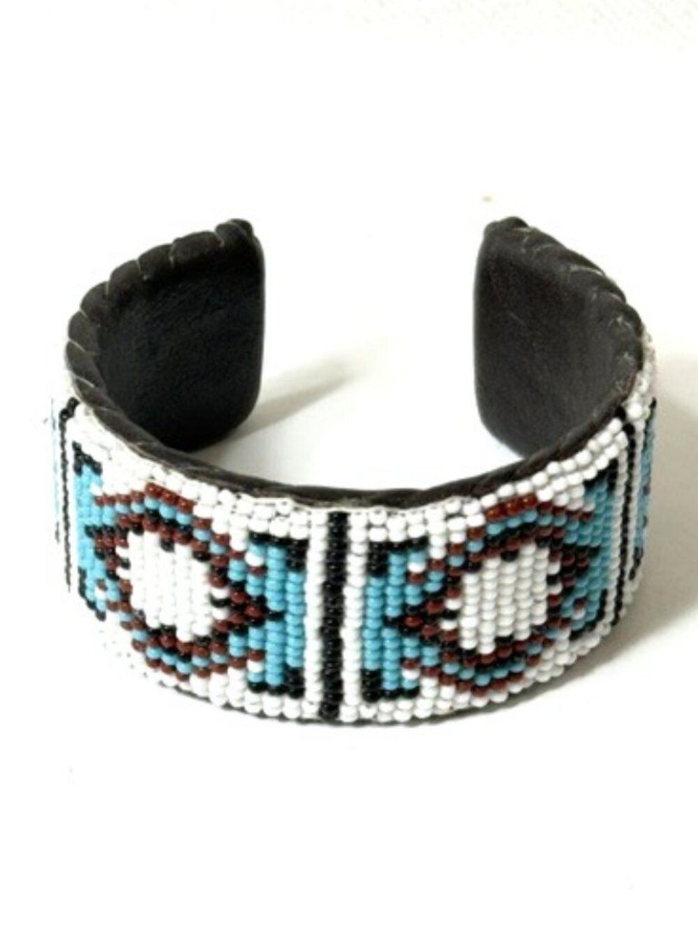 Artisan turquoise seed bead cuff bracelet.